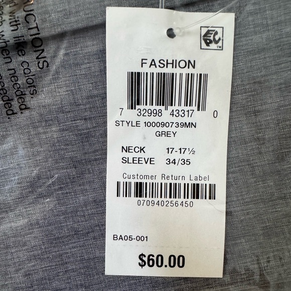 Alfani Grey Slim Fit XL 4 Way Stretch Long Sleeve Men’s Dress Shirt - Picture 5 of 5